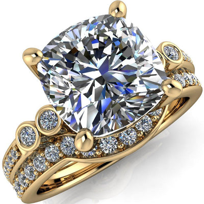 Pascala Cushion Moissanite Diamond Side 4 Prong Engagement Ring-Custom-Made Jewelry-Fire & Brilliance ®