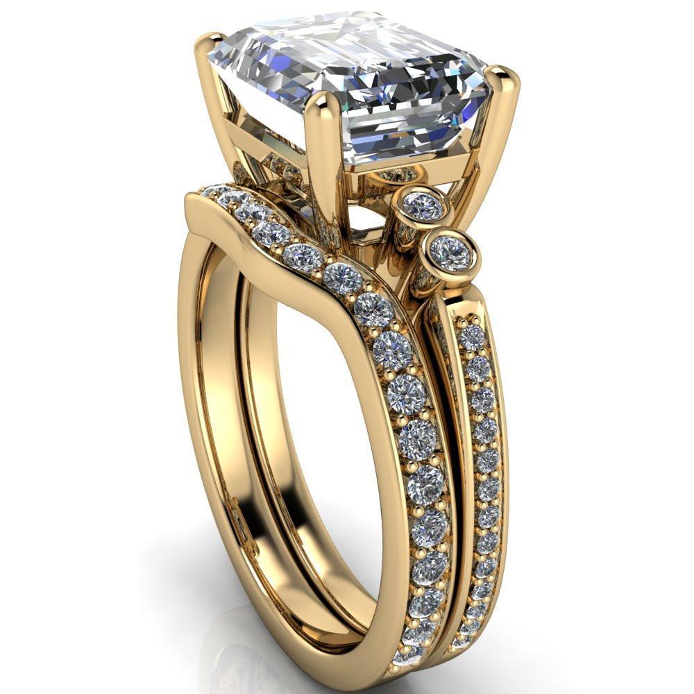 Pascala Emerald Moissanite Diamond Side 4 Prong Engagement Ring-Custom-Made Jewelry-Fire & Brilliance ®