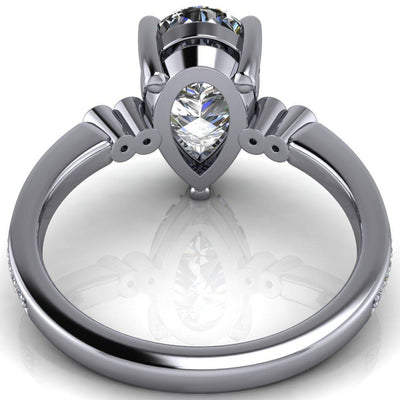 Pascala Pear Moissanite Diamond Side 4 Prong Engagement Ring-Custom-Made Jewelry-Fire & Brilliance ®