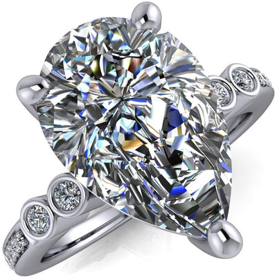 Pascala Pear Moissanite Diamond Side 4 Prong Engagement Ring-Custom-Made Jewelry-Fire & Brilliance ®