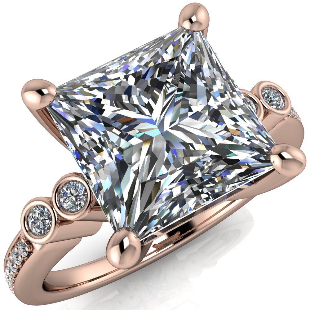 Pascala Princess/Square Moissanite Diamond Side 4 Prong Engagement Ring-Custom-Made Jewelry-Fire & Brilliance ®