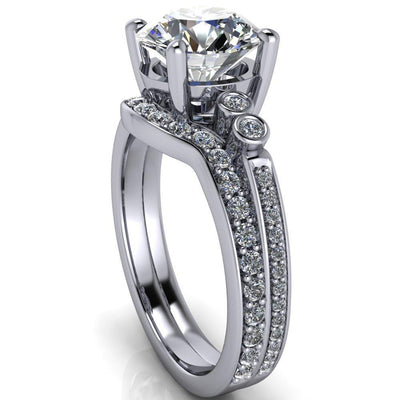 Pascala Round Moissanite Diamond Side 4 Prong Engagement Ring-Custom-Made Jewelry-Fire & Brilliance ®