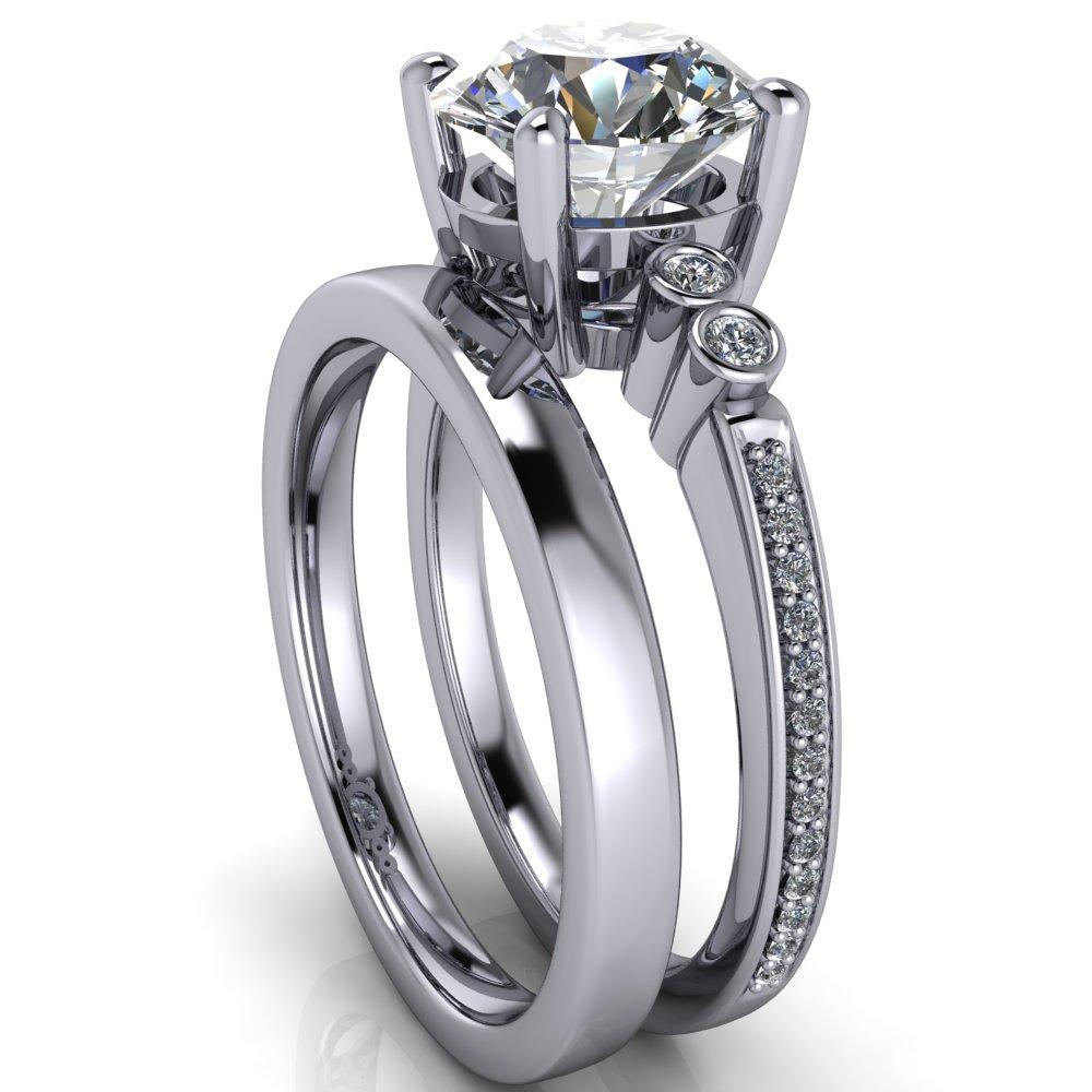 Pascala Round Moissanite Diamond Side 4 Prong Engagement Ring-Custom-Made Jewelry-Fire & Brilliance ®