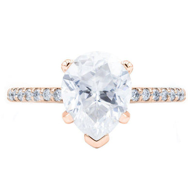 Pear Crushed Ice Moissanite 5 Prongs Diamond Accent Ice Solitaire Ring-Solitaire Ring-Fire & Brilliance ®