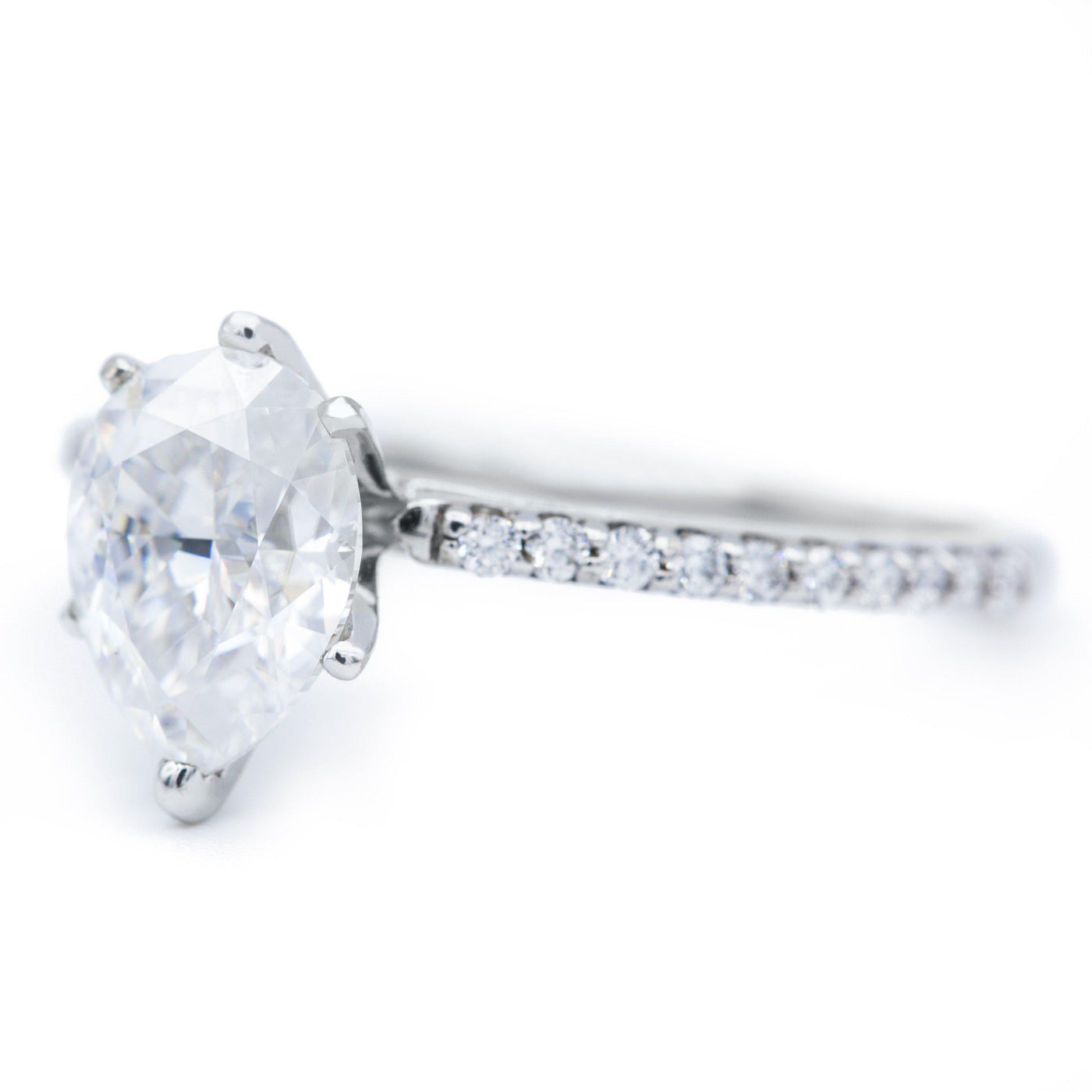 Pear Crushed Ice Moissanite 6 Prongs Diamond Accent Ice Cathedral Solitaire Ring-Solitaire Ring-Fire & Brilliance ®