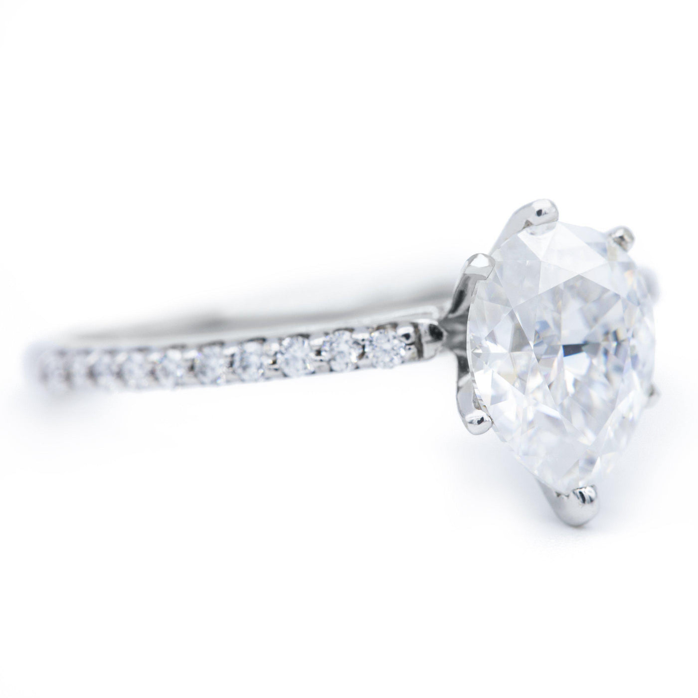 Pear Crushed Ice Moissanite 6 Prongs Diamond Accent Ice Cathedral Solitaire Ring-Solitaire Ring-Fire & Brilliance ®