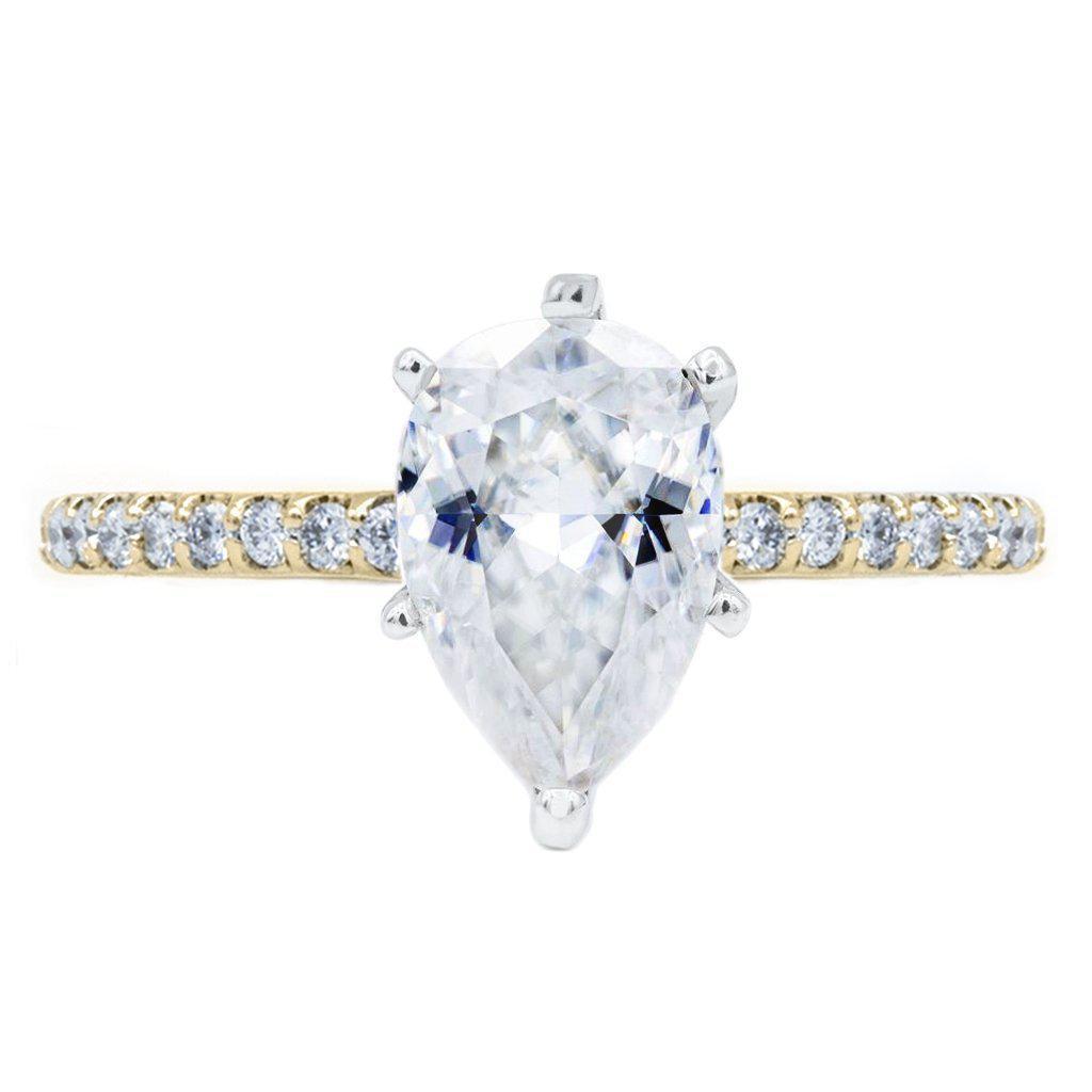 Pear Crushed Ice Moissanite 6 Prongs Diamond Accent Ice Solitaire Ring-Solitaire Ring-Fire & Brilliance ®