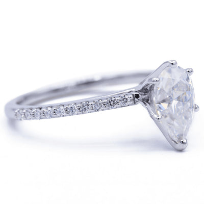Pear Moissanite 6 Prongs Diamond Accent Ice Cathedral Solitaire Ring-Solitaire Ring-Fire & Brilliance ®