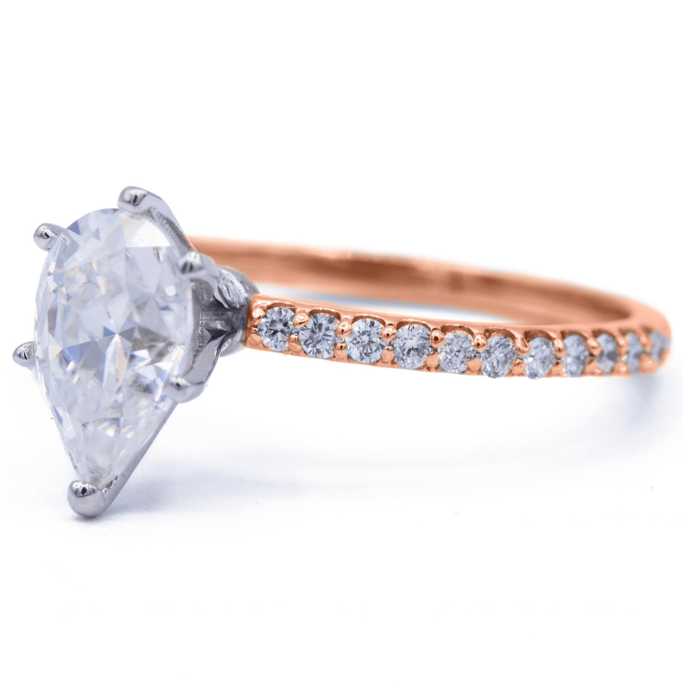 *Pear Moissanite 6 Prongs Diamond Accent Ice Solitaire Ring-Solitaire Ring-Fire & Brilliance ®