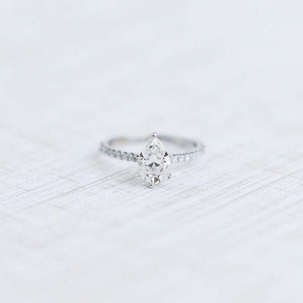 *Pear Moissanite 6 Prongs Diamond Accent Ice Solitaire Ring-Solitaire Ring-Fire & Brilliance ®