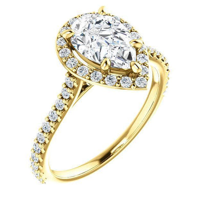 Pear Moissanite Diamond Accent Ice Halo Bezel Ring-Custom-Made Jewelry-Fire & Brilliance ®