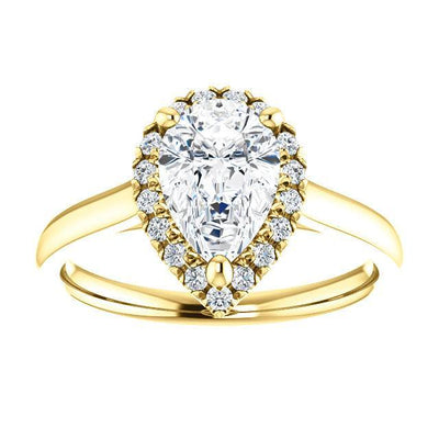 Pear Moissanite Diamond Accent Ice Halo French-Set Ring-Custom-Made Jewelry-Fire & Brilliance ®