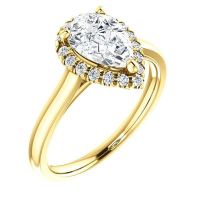 Pear Moissanite Diamond Accent Ice Halo French-Set Ring-Custom-Made Jewelry-Fire & Brilliance ®