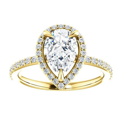Pear Moissanite Diamond Accent Ice Halo Ring-Custom-Made Jewelry-Fire & Brilliance ®