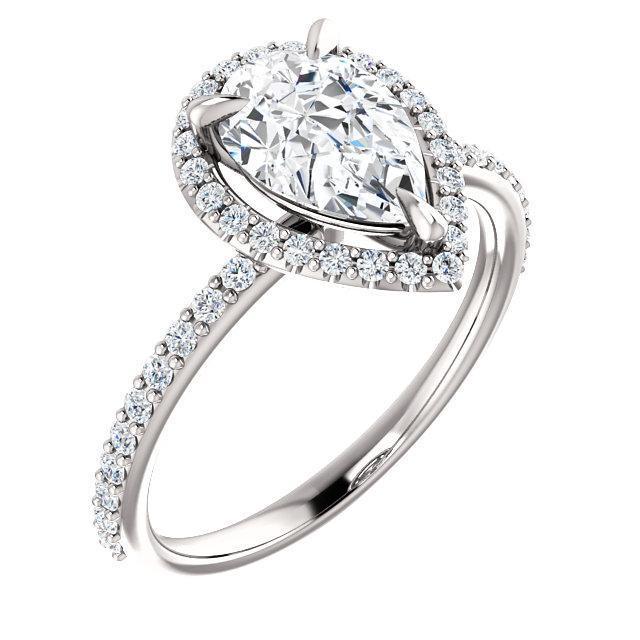 Pear Moissanite Diamond Accent Ice Halo Ring-Custom-Made Jewelry-Fire & Brilliance ®