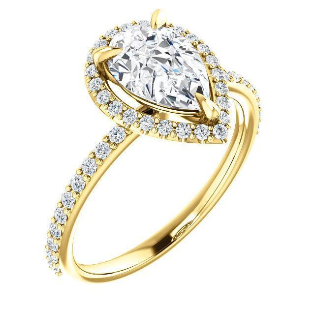 Pear Moissanite Diamond Accent Ice Halo Ring-Custom-Made Jewelry-Fire & Brilliance ®