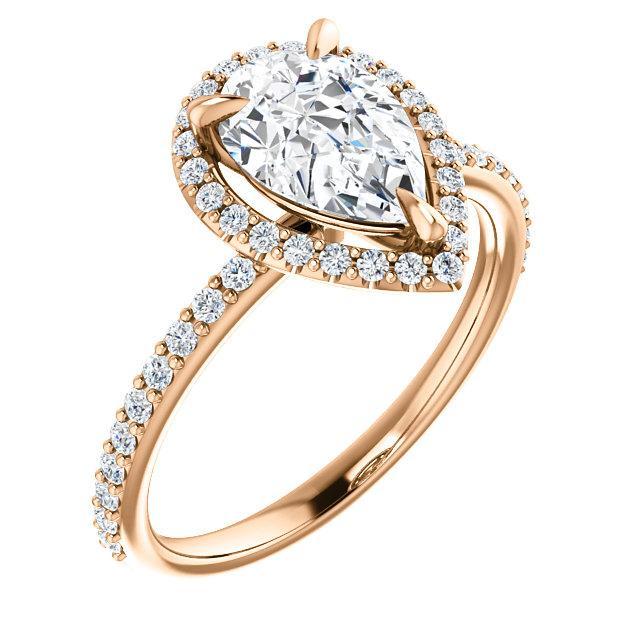 Pear Moissanite Diamond Accent Ice Halo Ring-Custom-Made Jewelry-Fire & Brilliance ®