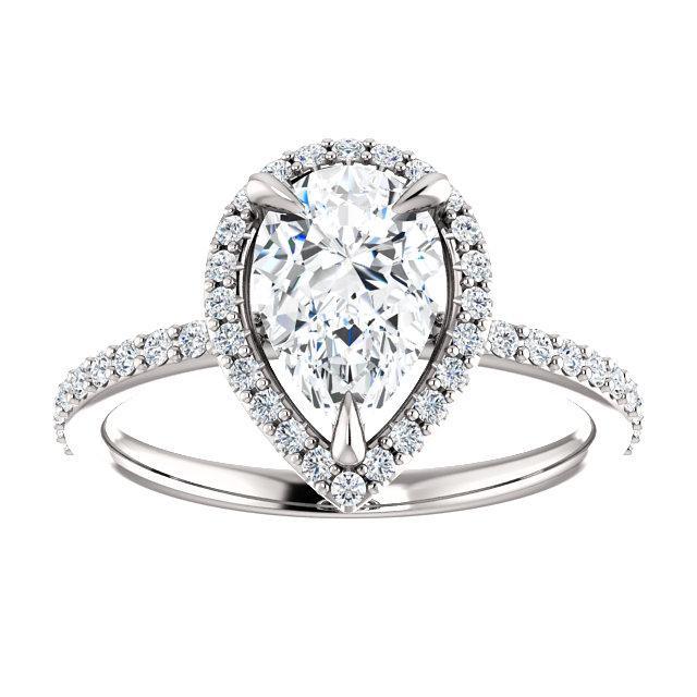 Pear Moissanite Diamond Accent Ice Halo Ring-Custom-Made Jewelry-Fire & Brilliance ®