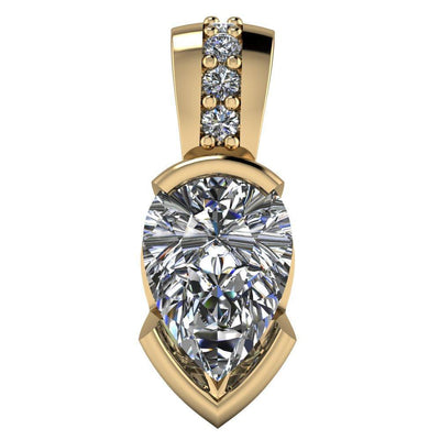 Pear Moissanite Half Bezel Diamond Bail Pendant-Pendants-Fire & Brilliance ®