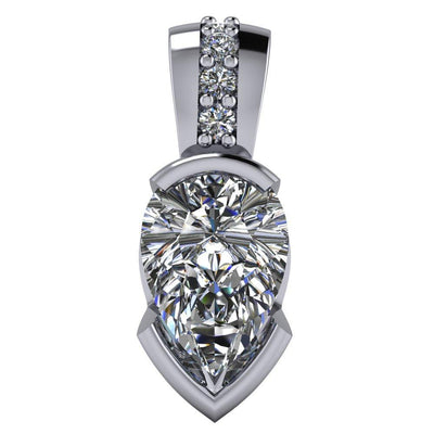 Pear Moissanite Half Bezel Diamond Bail Pendant-Pendants-Fire & Brilliance ®