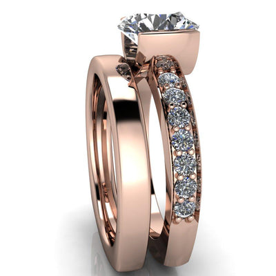 Penelope Round Moissanite Half Bezel 6 Side Diamond Set Ring-Custom-Made Jewelry-Fire & Brilliance ®