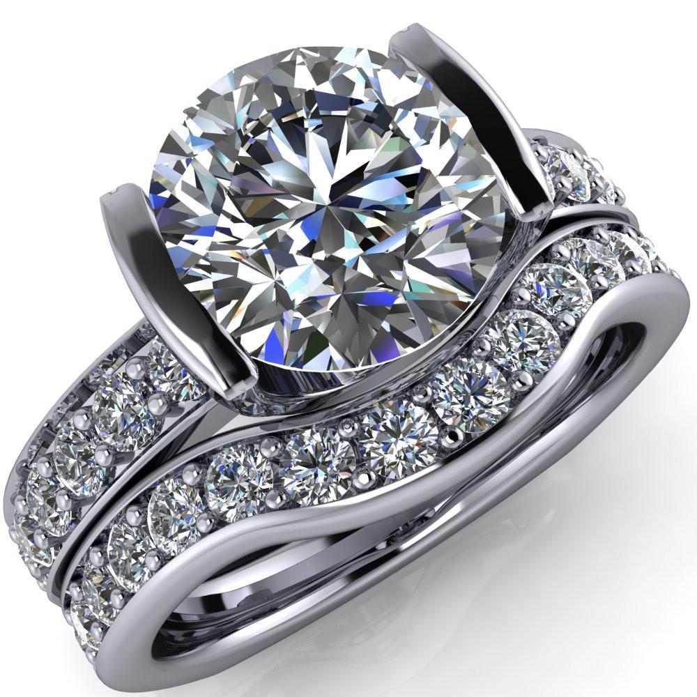 Penelope Round Moissanite Half Bezel 6 Side Diamond Set Ring-Custom-Made Jewelry-Fire & Brilliance ®