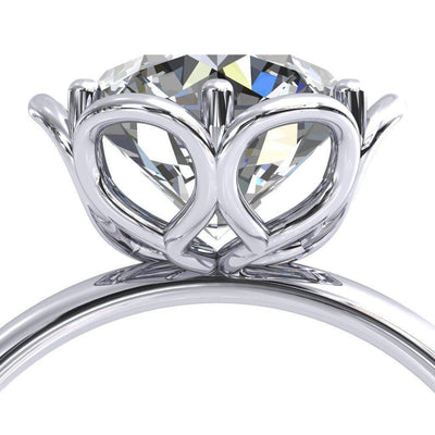 Peony Round Moissanite Fanning Flower Engagement Ring-Custom-Made Jewelry-Fire & Brilliance ®