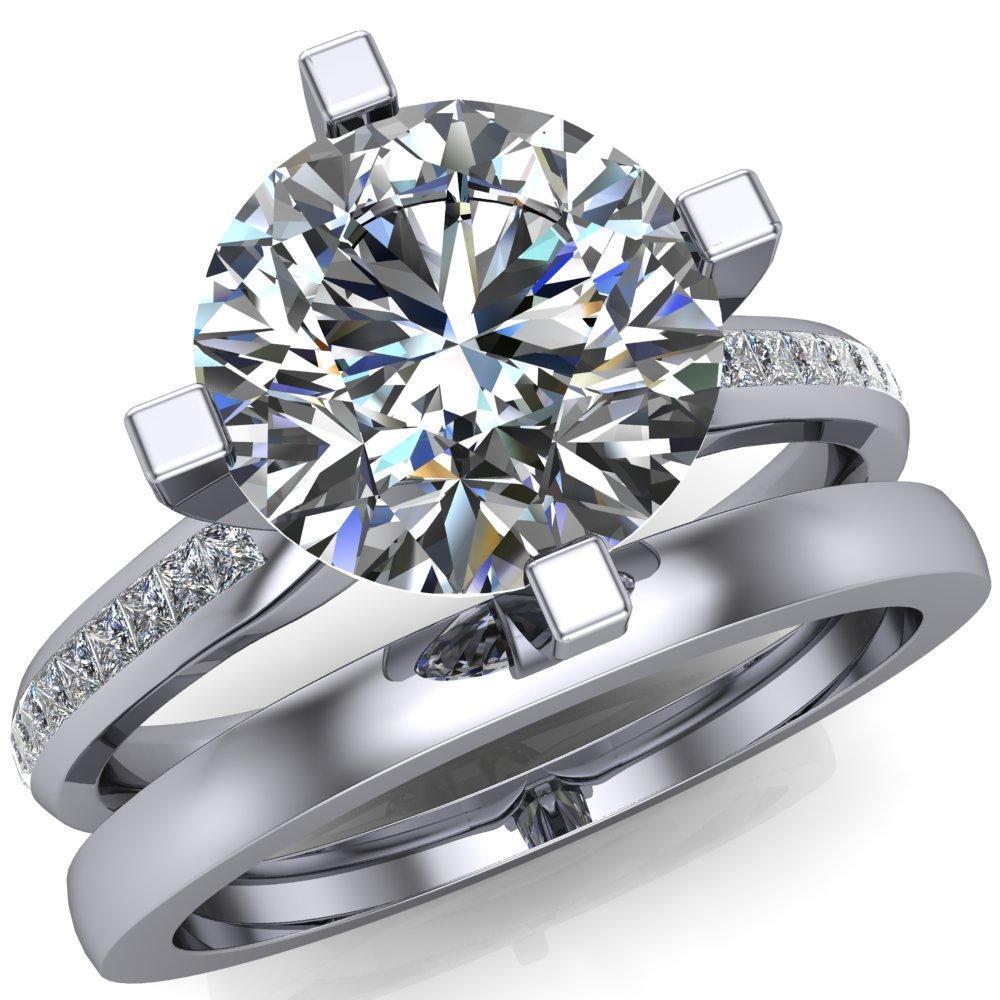 Perla Round Moissanite T Shaped 4 Prong Slim Pinched Diamond Shank Ring-Custom-Made Jewelry-Fire & Brilliance ®