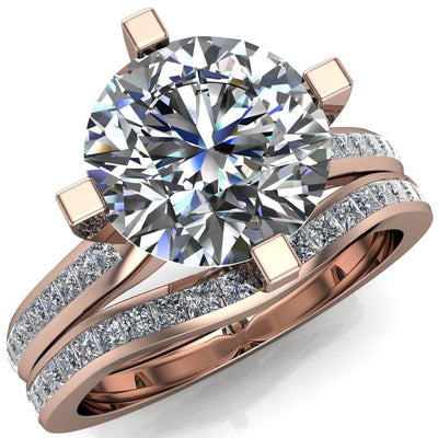 Perla Round Moissanite T Shaped 4 Prong Slim Pinched Diamond Shank Ring-Custom-Made Jewelry-Fire & Brilliance ®