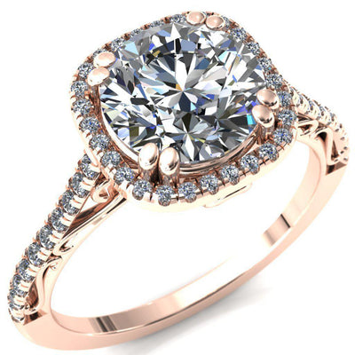 Persis Round Moissanite Micro Pave Halo Engagement Ring-Custom-Made Jewelry-Fire & Brilliance ®