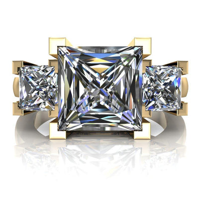 Petra Princess/Square Moissanite 3 Stone Under Bezel Ring-Custom-Made Jewelry-Fire & Brilliance ®