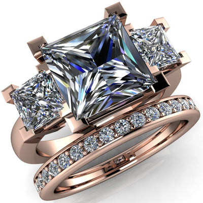 Petra Princess/Square Moissanite 3 Stone Under Bezel Ring-Custom-Made Jewelry-Fire & Brilliance ®