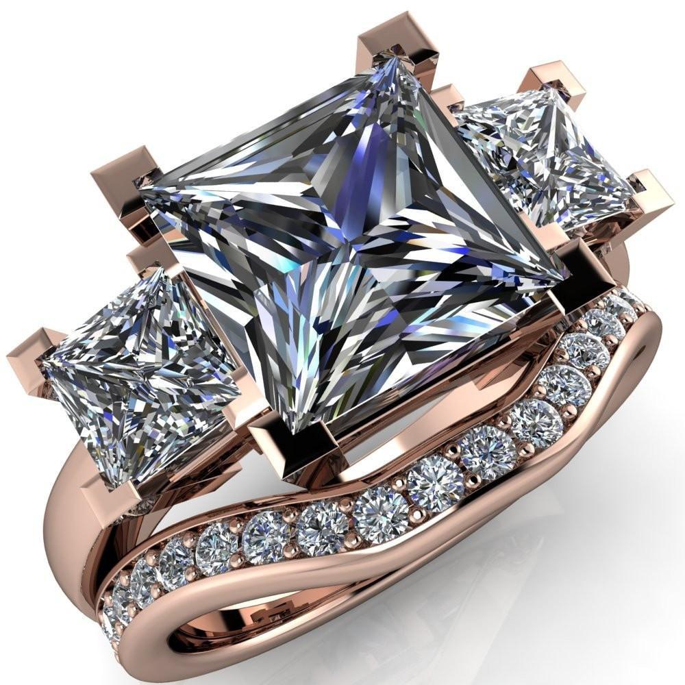 Petra Princess/Square Moissanite 3 Stone Under Bezel Ring-Custom-Made Jewelry-Fire & Brilliance ®