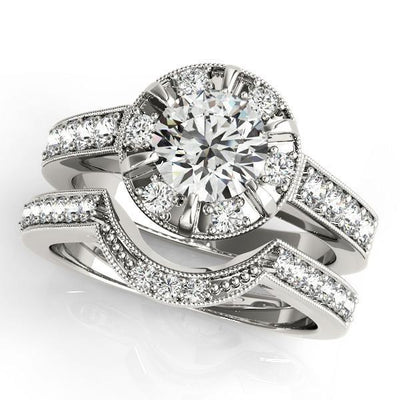 Petrina Round Moissanite Diamond 6 Prong Halo with Milgrain Engagement Ring-Custom-Made Jewelry-Fire & Brilliance ®