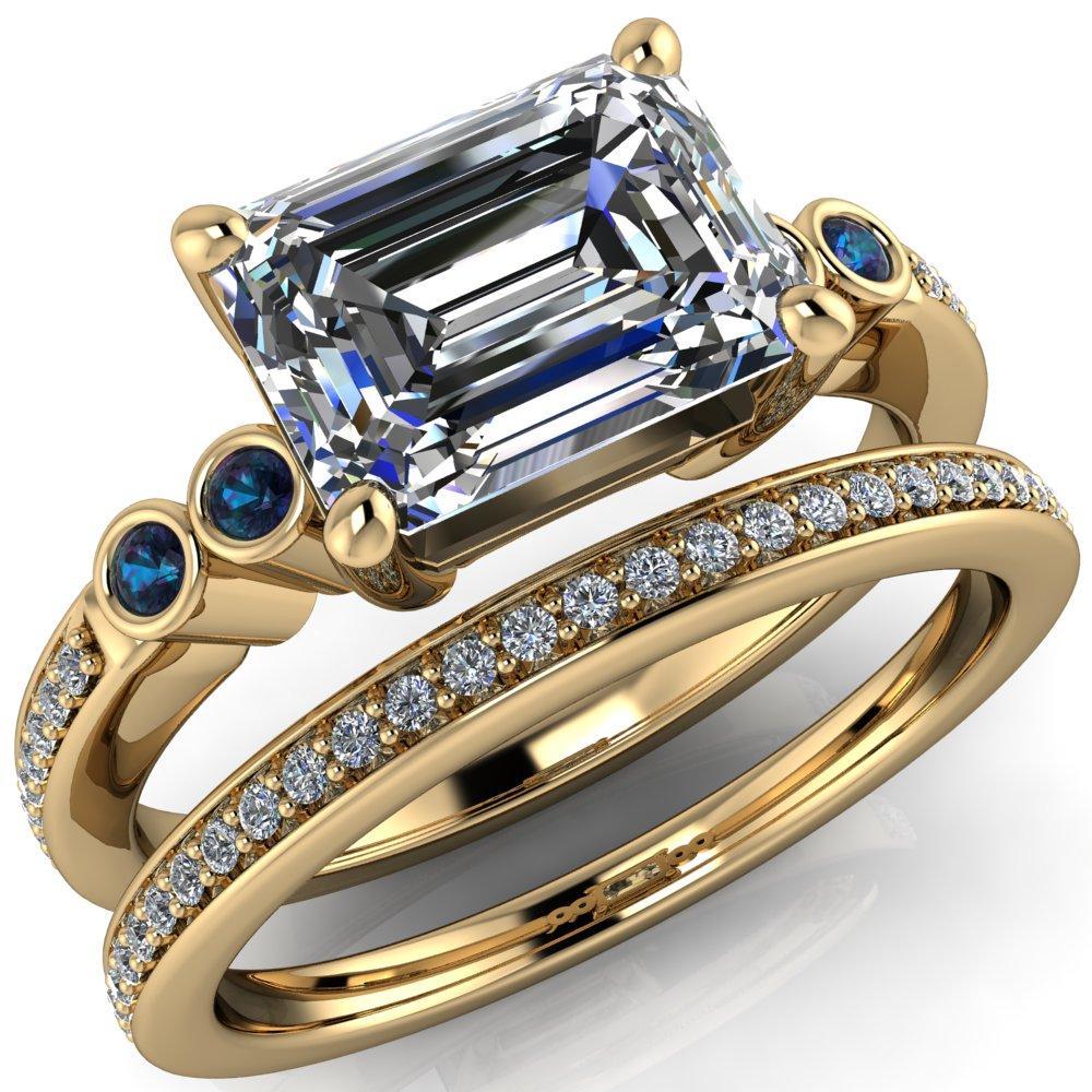 Philippa Emerald Moissanite 4 Alexandrite Sides 4 Prong Under Bezel Multi Stone Engagement Ring-Custom-Made Jewelry-Fire & Brilliance ®