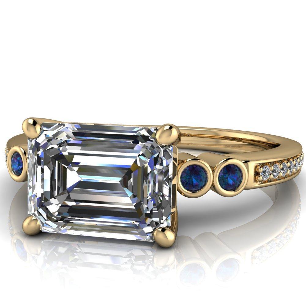 Philippa Emerald Moissanite 4 Alexandrite Sides 4 Prong Under Bezel Multi Stone Engagement Ring-Custom-Made Jewelry-Fire & Brilliance ®