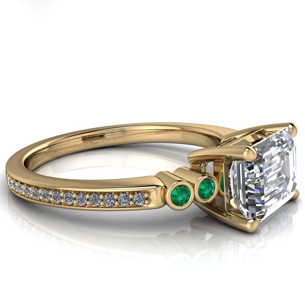 Philippa Emerald Moissanite 4 Emerald Sides 4 Prong Under Bezel Multi Stone Engagement Ring-Custom-Made Jewelry-Fire & Brilliance ®