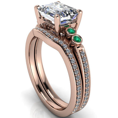 Philippa Emerald Moissanite 4 Emerald Sides 4 Prong Under Bezel Multi Stone Engagement Ring-Custom-Made Jewelry-Fire & Brilliance ®