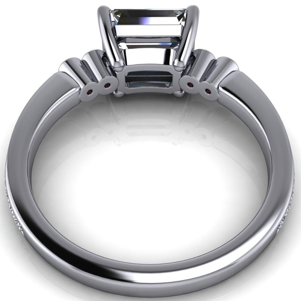 Philippa Emerald Moissanite 4 Padparadscha Sapphire Sides 4 Prong Under Bezel Multi Stone Engagement Ring-Custom-Made Jewelry-Fire & Brilliance ®