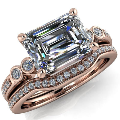 Philippa Emerald Moissanite 4 Prong Under Bezel Multi Stone Engagement Ring-Custom-Made Jewelry-Fire & Brilliance ®