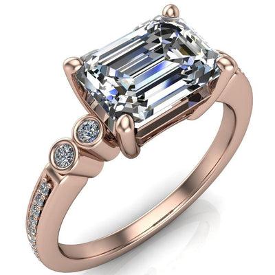 Philippa Emerald Moissanite 4 Prong Under Bezel Multi Stone Engagement Ring-Custom-Made Jewelry-Fire & Brilliance ®