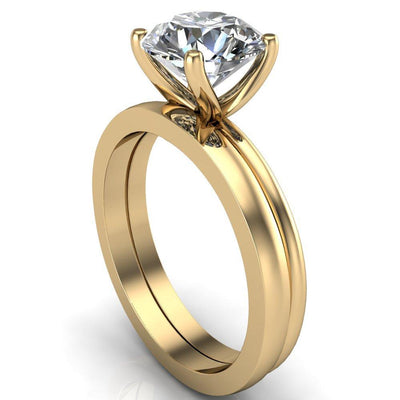 Phoebe Round Moissanite Classic 4 V Prongs Solitaire Ring-Custom-Made Jewelry-Fire & Brilliance ®