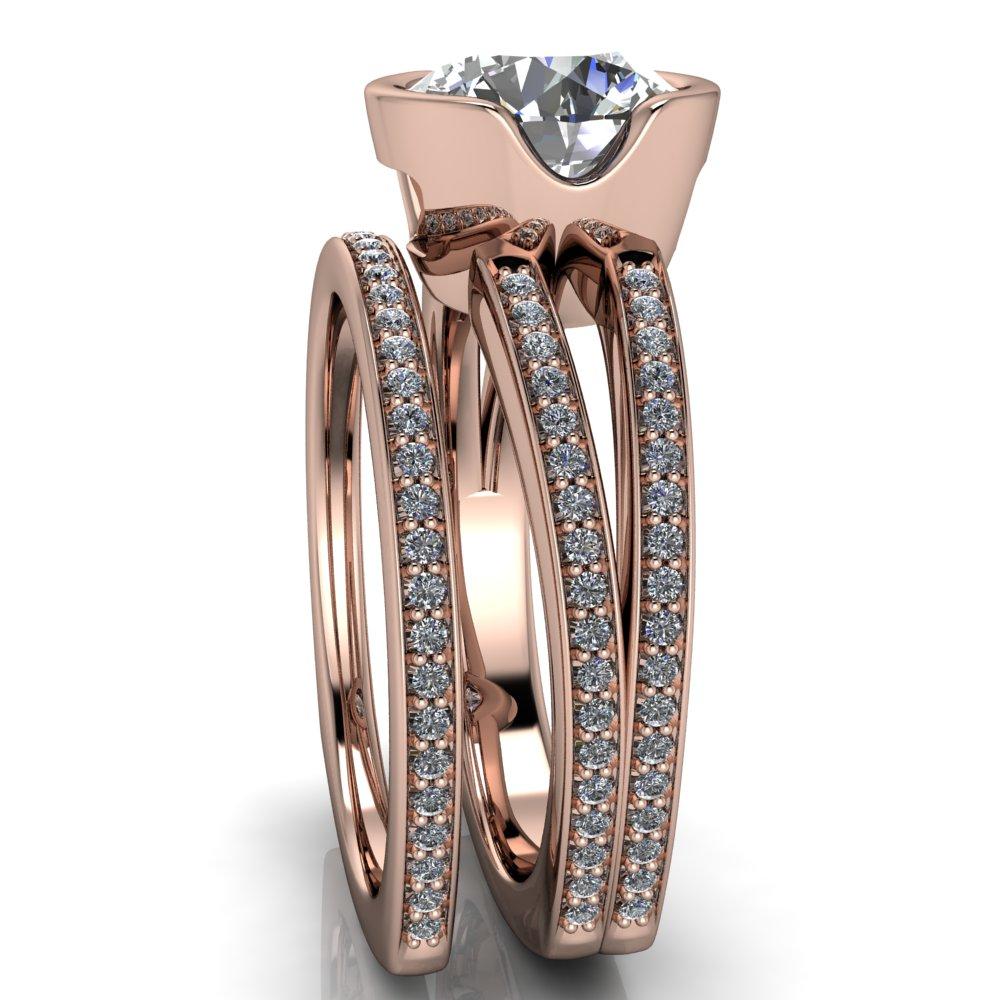 Pippin Round Moissanite Half Bezel Split Diamond Channel Shank Engagement Ring-Custom-Made Jewelry-Fire & Brilliance ®