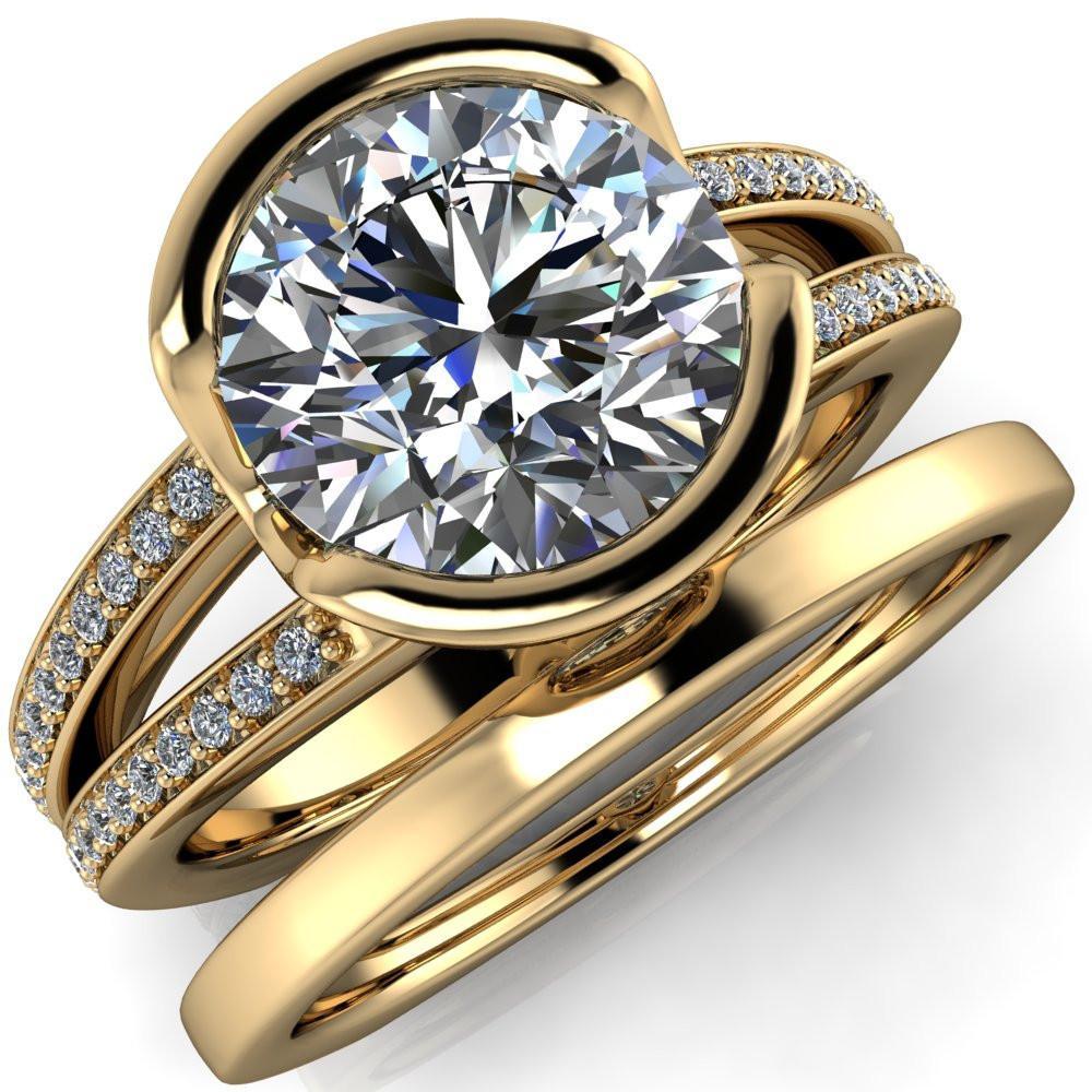 Pippin Round Moissanite Half Bezel Split Diamond Channel Shank Engagement Ring-Custom-Made Jewelry-Fire & Brilliance ®