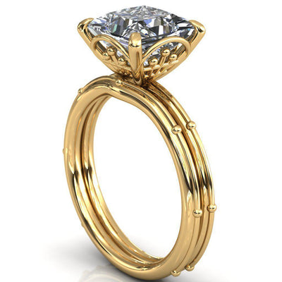 Plush Princess/Square Moissanite Single Arch Plum Engagement Ring-Custom-Made Jewelry-Fire & Brilliance ®