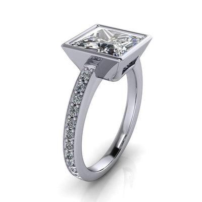 Poinsetta Princess/Square Full Bezel Diamond Channel Ring-Custom-Made Jewelry-Fire & Brilliance ®