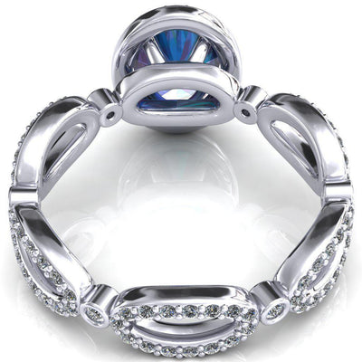 Polaris Oval Alexandrite 4 Claw Prongs Diamond Halo Full Eternity Accent Ring-Custom-Made Jewelry-Fire & Brilliance ®