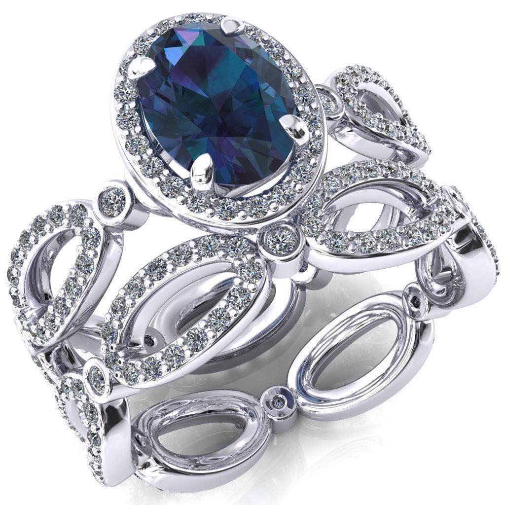 Polaris Oval Alexandrite 4 Claw Prongs Diamond Halo Full Eternity Accent Ring-Custom-Made Jewelry-Fire & Brilliance ®