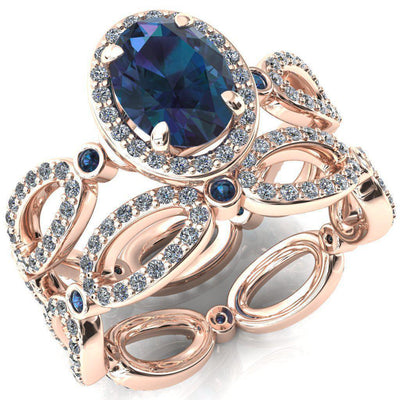 Polaris Oval Alexandrite Diamond Halo Full Eternity Alexandrite Bezel Diamond Accent Ring-Custom-Made Jewelry-Fire & Brilliance ®