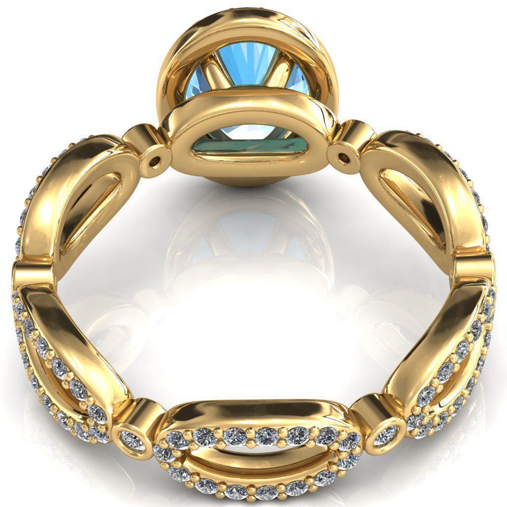 Polaris Oval Aqua Blue Spinel 4 Claw Prongs Diamond Halo Full Eternity Accent Ring-Custom-Made Jewelry-Fire & Brilliance ®